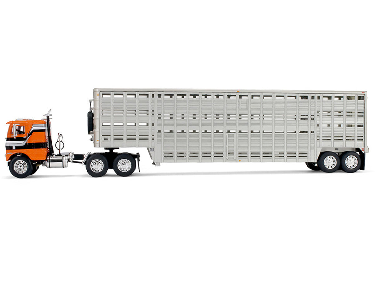 Freightliner COE and 45' Wilson Vintage Livestock Trailer Orange with Stripes 1/64 Diecast Model