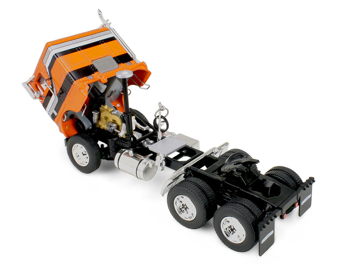 Freightliner COE and 45' Wilson Vintage Livestock Trailer Orange with Stripes 1/64 Diecast Model