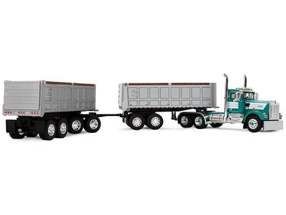 Kenworth W900A Day Cab with 22' Dual End Dump Trailers Turquoise with White Stripes 1/64 Diecast Model