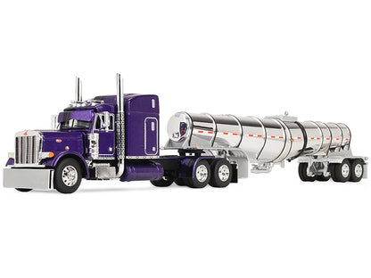 Peterbilt 379 with 63" Mid-Roof Sleeper and Polar Deep Drop Trailer Wild Orchid Purple with Black Stripes 1/64 Diecast Model