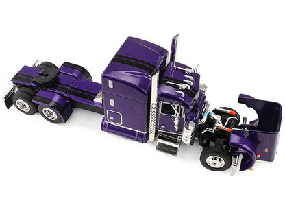 Peterbilt 379 with 63" Mid-Roof Sleeper and Polar Deep Drop Trailer Wild Orchid Purple with Black Stripes 1/64 Diecast Model