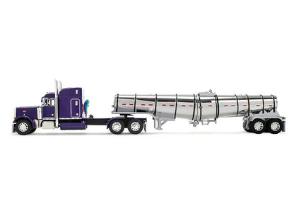 Peterbilt 379 with 63" Mid-Roof Sleeper and Polar Deep Drop Trailer Wild Orchid Purple with Black Stripes 1/64 Diecast Model