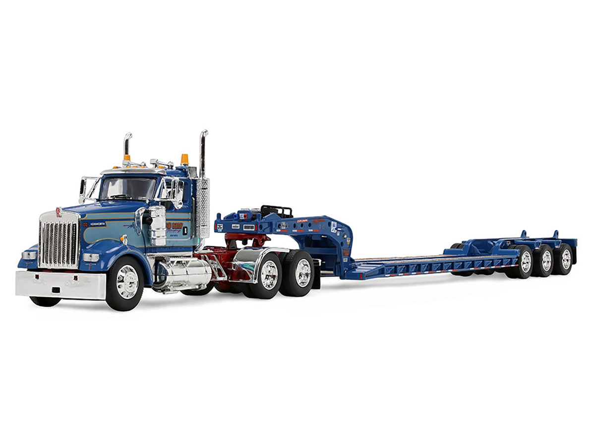 Kenworth W900L Day Cab and Fontaine Magnitude Lowboy Trailer "Sid Kamp" Blue and Light Blue Two-Tone 1/64 Diecast Model