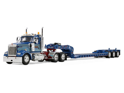 Kenworth W900L Day Cab and Fontaine Magnitude Lowboy Trailer "Sid Kamp" Blue and Light Blue Two-Tone 1/64 Diecast Model