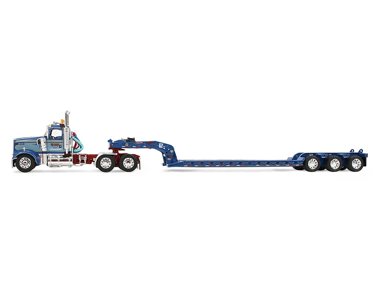 Kenworth W900L Day Cab and Fontaine Magnitude Lowboy Trailer "Sid Kamp" Blue and Light Blue Two-Tone 1/64 Diecast Model