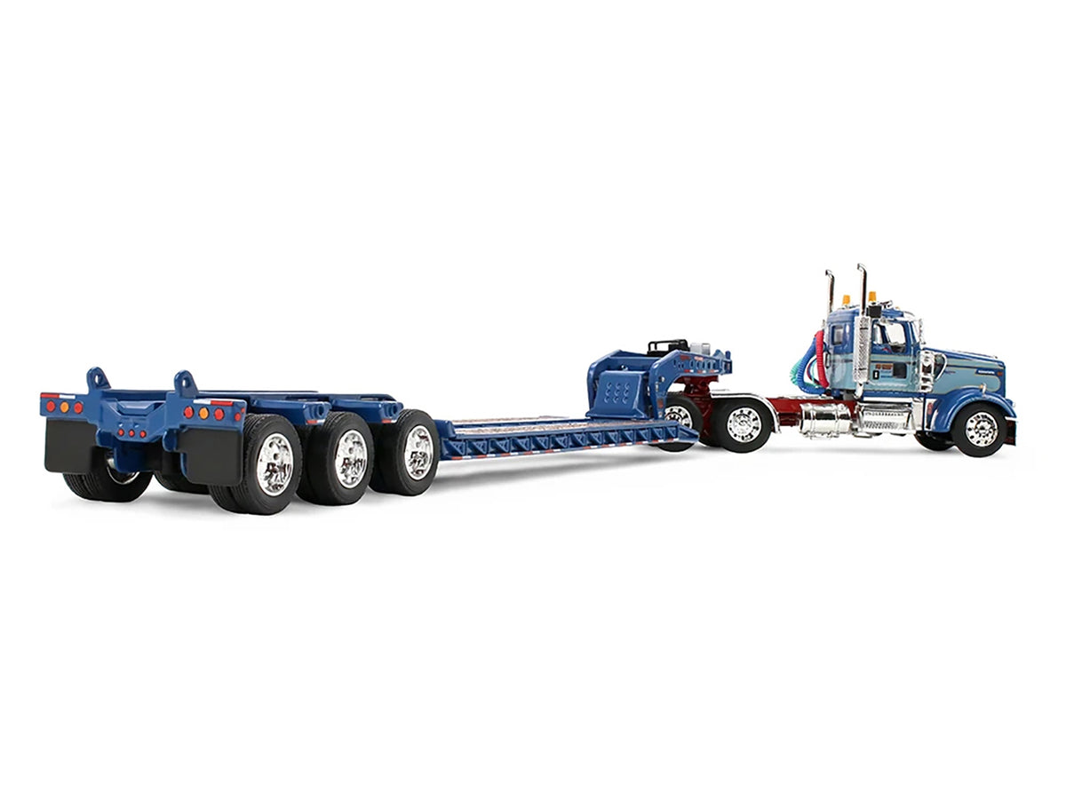 Kenworth W900L Day Cab and Fontaine Magnitude Lowboy Trailer "Sid Kamp" Blue and Light Blue Two-Tone 1/64 Diecast Model