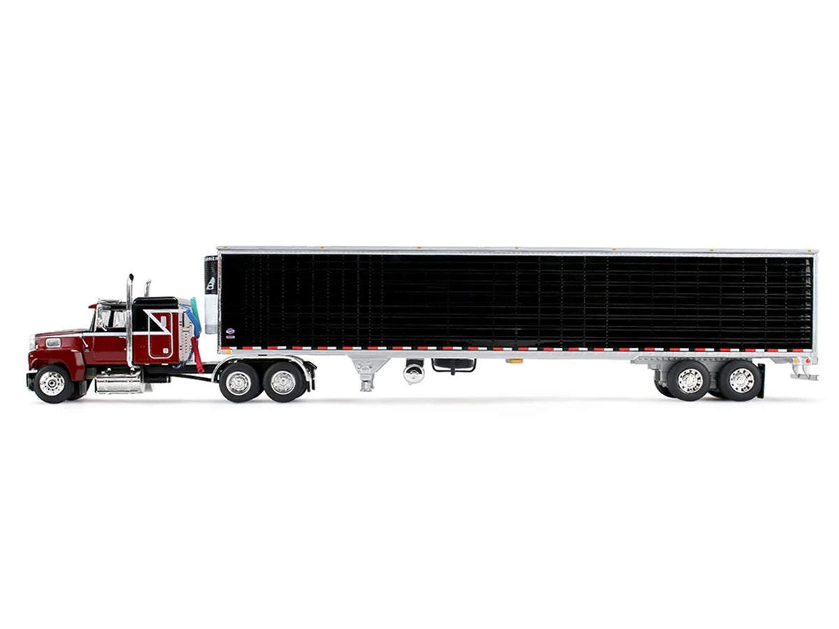 Ford LTL 9000 with 48" Flat Top Sleeper and 53' Utility Trailer with Reefer Volcano Red and Black 1/64 Diecast Model