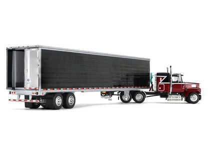 Ford LTL 9000 with 48" Flat Top Sleeper and 53' Utility Trailer with Reefer Volcano Red and Black 1/64 Diecast Model