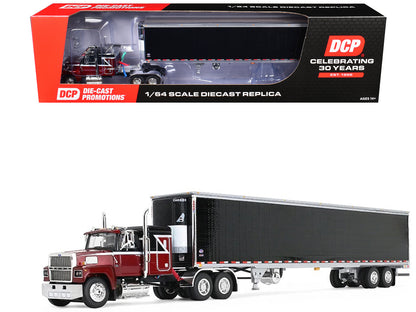 Ford LTL 9000 with 48" Flat Top Sleeper and 53' Utility Trailer with Reefer Volcano Red and Black 1/64 Diecast Model