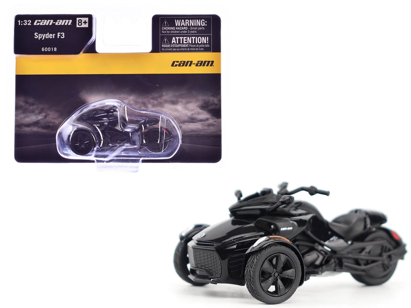 Can-Am Spyder F3 3-Wheel Motorcycle Steel Black Metallic 1/32 Diecast Model
