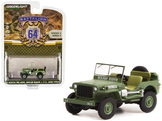 1942 Willys MB Jeep #20362162-S Green "U.S. Army World War II - Rough Rider" "Battalion 64" Release 2 1/64 Diecast Model Car