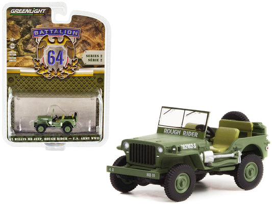 1942 Willys MB Jeep #20362162-S Green "U.S. Army World War II - Rough Rider" "Battalion 64" Release 2 1/64 Diecast Model Car