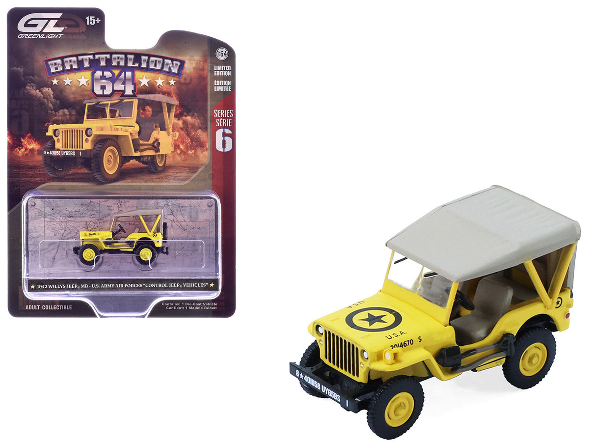 1942 Willys MB Jeep "Control Jeep - U.S. Army Air Forces" Yellow with Beige Top "Battalion 64" Series 6 1/64 Diecast Model Car