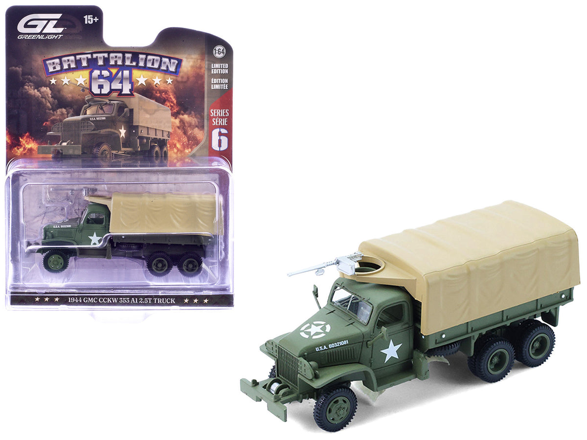 1944 GMC CCKW 353 A1 2.5T Truck "U.S. Army - WWII" Olive Drab with Tan Top "Battalion 64" Series 6 1/64 Diecast Model Car