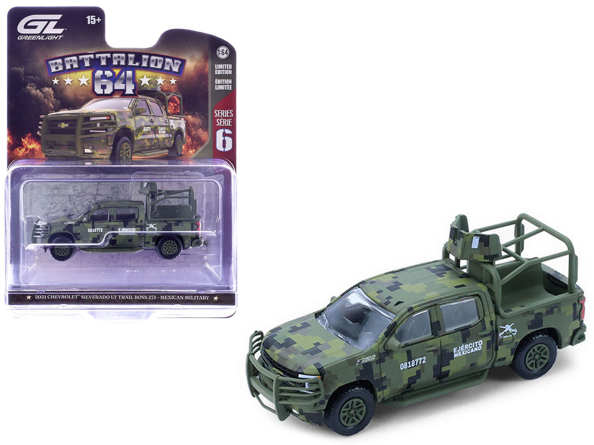 2021 Chevrolet Silverado LT Trail Boss Z71 Truck "Mexican Military" Green Digital Camouflage "Battalion 64" Series 6 1/64 Diecast Model Car