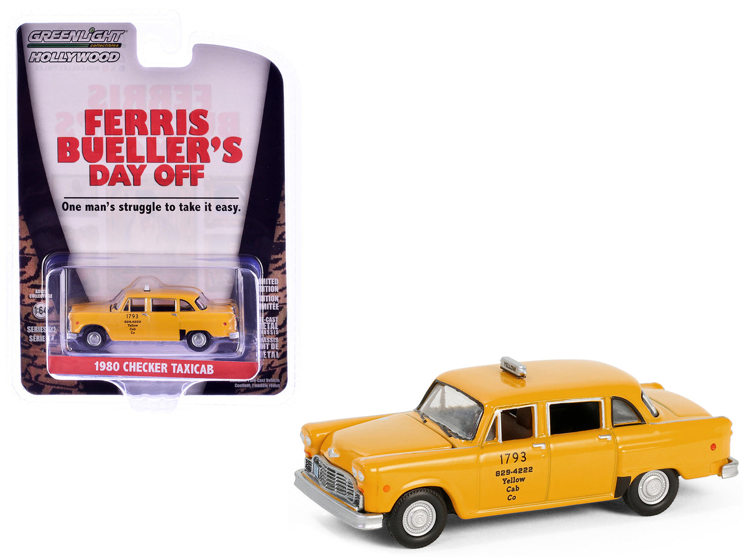 1980 Checker Taxicab "Yellow Cab Co. #1793" Yellow "Ferris Bueller's Day Off" (1986) Movie "Hollywood Series" Release 42 1/64 Diecast Model Car
