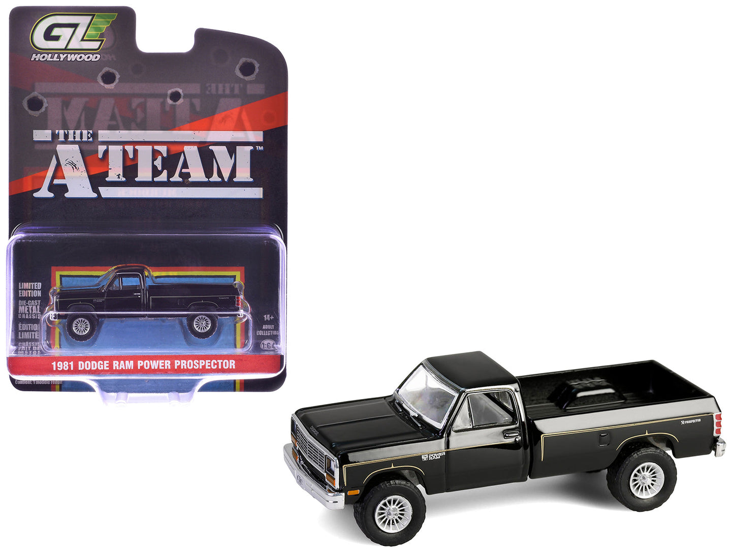 1981 Dodge Power Ram Prospector Pickup Truck Black "The A-Team" (1983-1987) TV Series "Hollywood Series" Release #43 1/64 Diecast Model Car