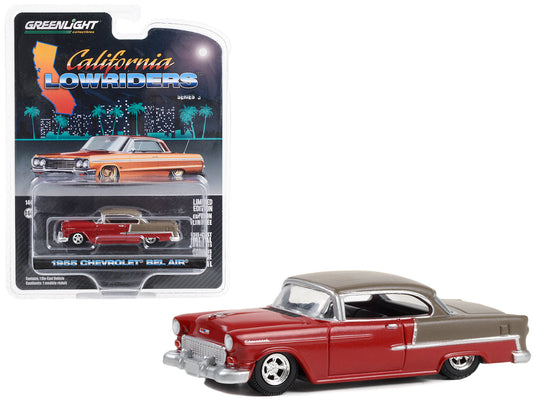 1955 Chevrolet Bel Air Lowrider Ruby Red and Matt Bronze "California Lowriders" Series 3 1/64 Diecast Model Car
