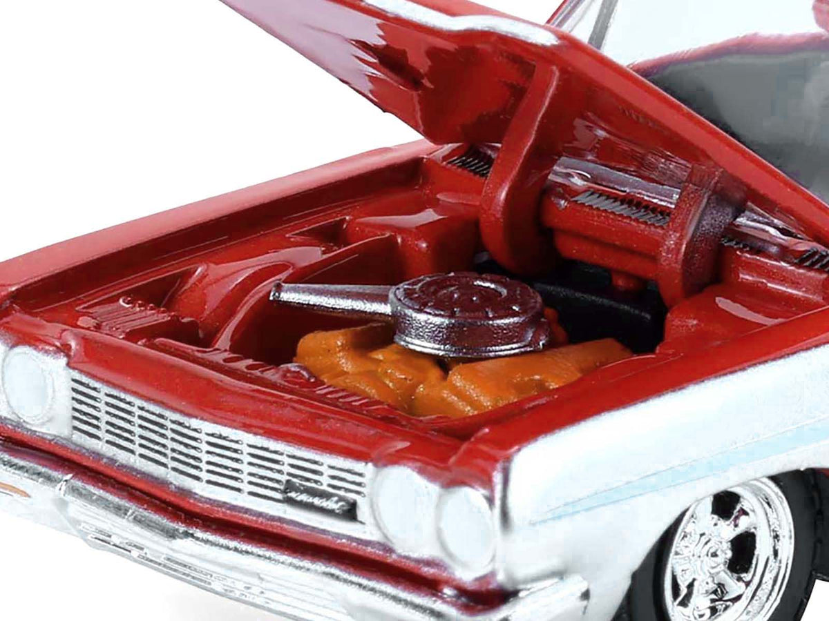 1964 Chevrolet Biscayne Lowrider Silver Metallic and Red Two-Tone "California Lowriders" Series 7 1/64 Diecast Model Car