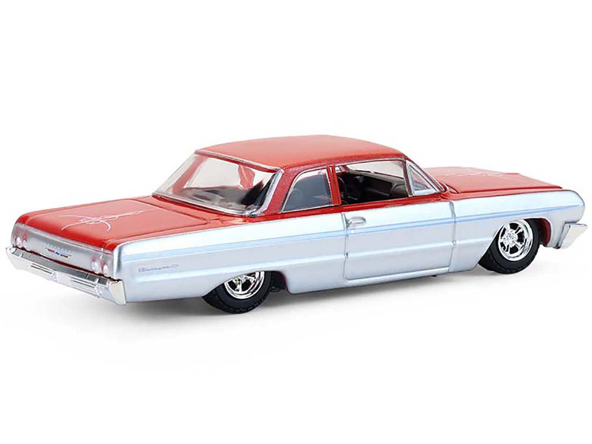 1964 Chevrolet Biscayne Lowrider Silver Metallic and Red Two-Tone "California Lowriders" Series 7 1/64 Diecast Model Car