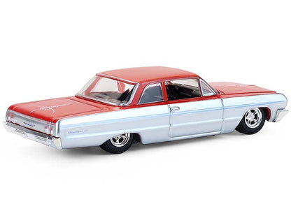 1964 Chevrolet Biscayne Lowrider Silver Metallic and Red Two-Tone "California Lowriders" Series 7 1/64 Diecast Model Car