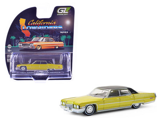 1971 Cadillac Sedan Deville Lowrider Gold Metallic with Black Top "California Lowriders" Series 7 1/64 Diecast Model Car
