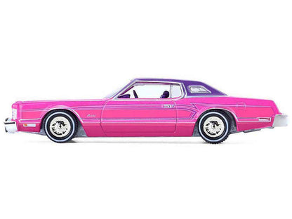 1975 Ford Thunderbird Lowrider Pink Metallic with Purple Top and Graphics with Purple Interior "California Lowriders" Series 7 1/64 Diecast Model Car