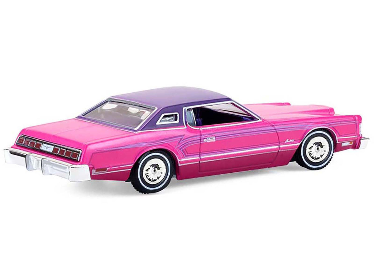 1975 Ford Thunderbird Lowrider Pink Metallic with Purple Top and Graphics with Purple Interior "California Lowriders" Series 7 1/64 Diecast Model Car