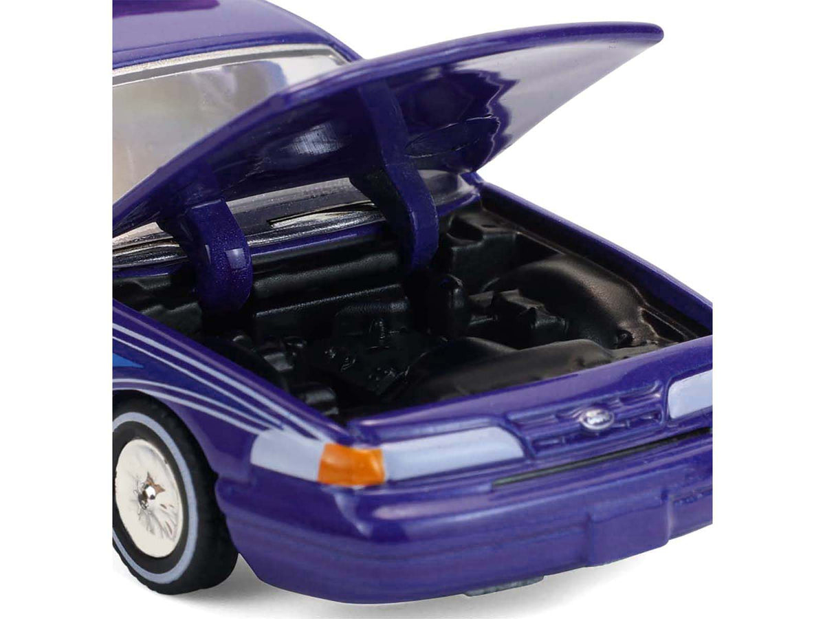 1992 Ford Crown Victoria Lowrider Blue with Graphics and Lightbar "California Lowriders" Series 7 1/64 Diecast Model Car