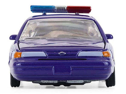 1992 Ford Crown Victoria Lowrider Blue with Graphics and Lightbar "California Lowriders" Series 7 1/64 Diecast Model Car