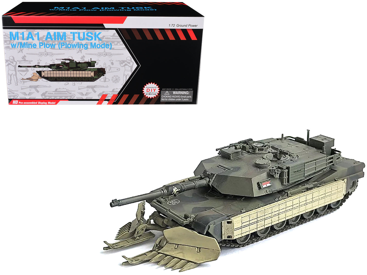United States M1A1 AIM (Abrams Integrated Management) Tank with Mine Plow (Plowing Mode) #68 "United States Army" Olive Drab "NEO Dragon Armor" Series 1/72 Plastic Model