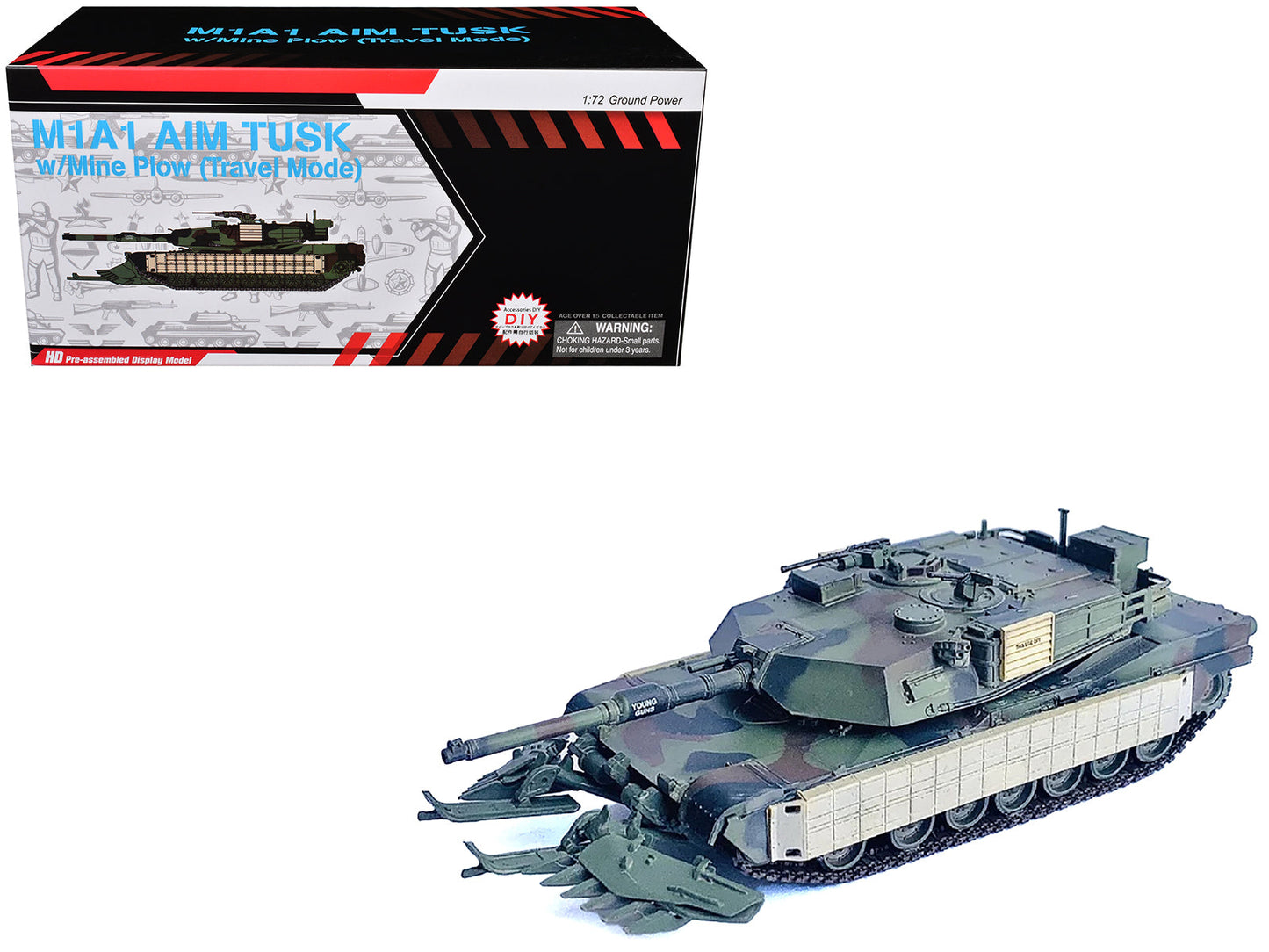 United States M1A1 AIM TUSK (Tank Urban Survival Kit) with Mine Plow (Travel Mode) "United States Marine Corps 8th Tank Battalion II MED Iraq" (2003) Green Camouflage "NEO Dragon Armor" Series 1/72 Plastic Model