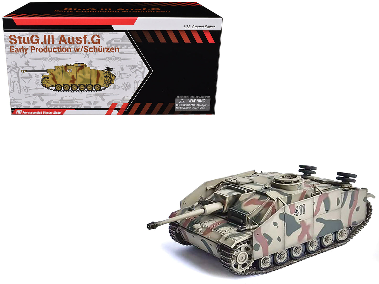 Germany StuG.III Ausf.G Early Production Tank with Schurzen #411 "Panzer Abteilung 115 Italy" (1943) "NEO Dragon Armor" Series 1/72 Plastic Model