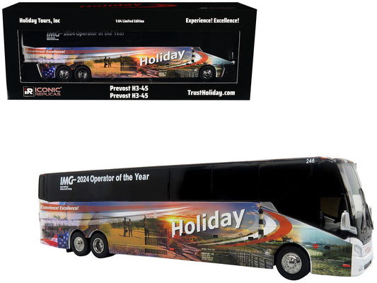 Prevost H3-45 Coach Bus "Holiday Tours - 2024 IMG Operator of the Year" White with Graphics Limited Edition 1/64 Diecast Model