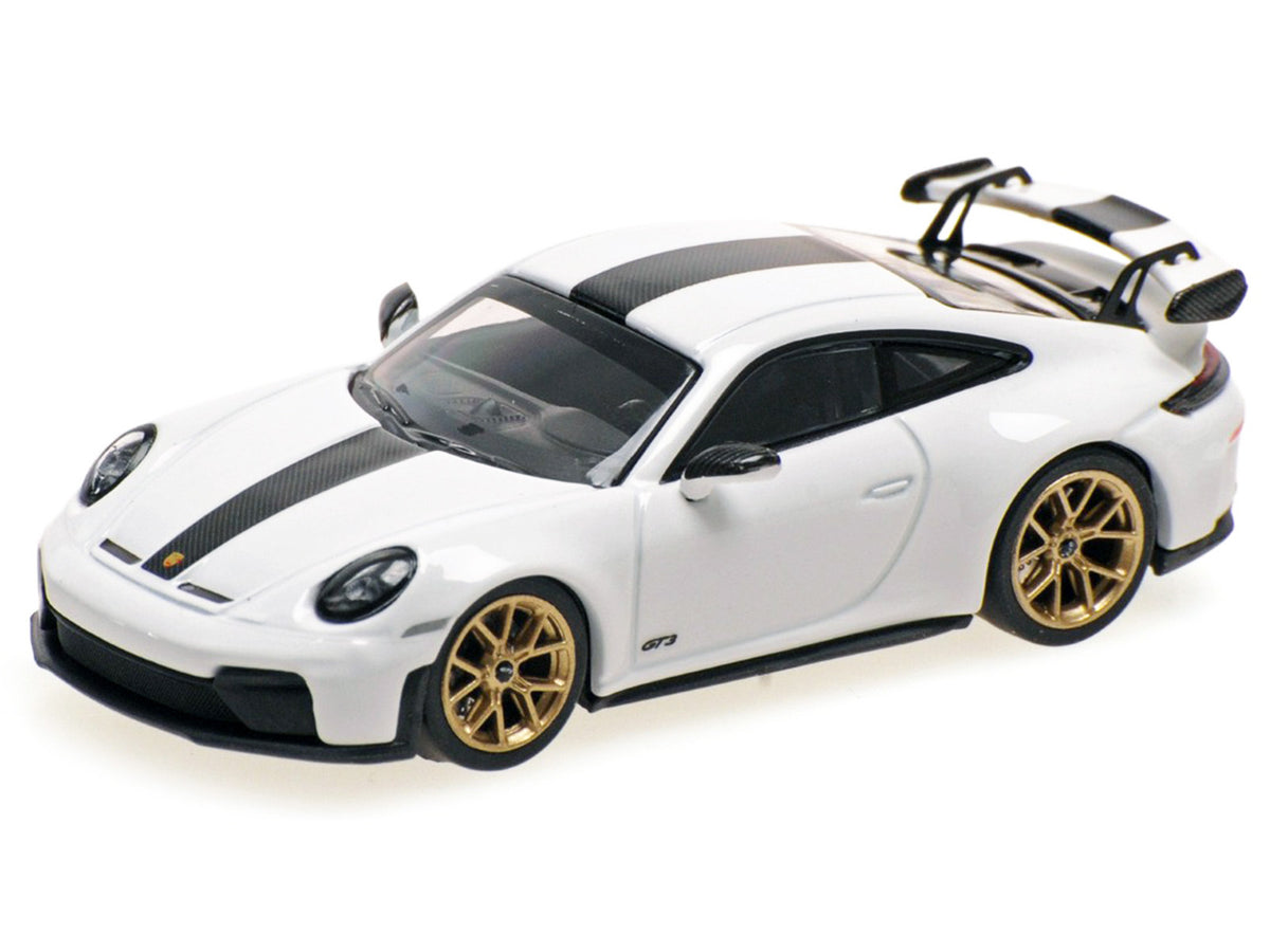 2025 Porsche 911 (992.2) GT3 Weissach Package White with Carbon Stripe Limited Edition to 240 pieces Worldwide 1/64 Diecast Model Car