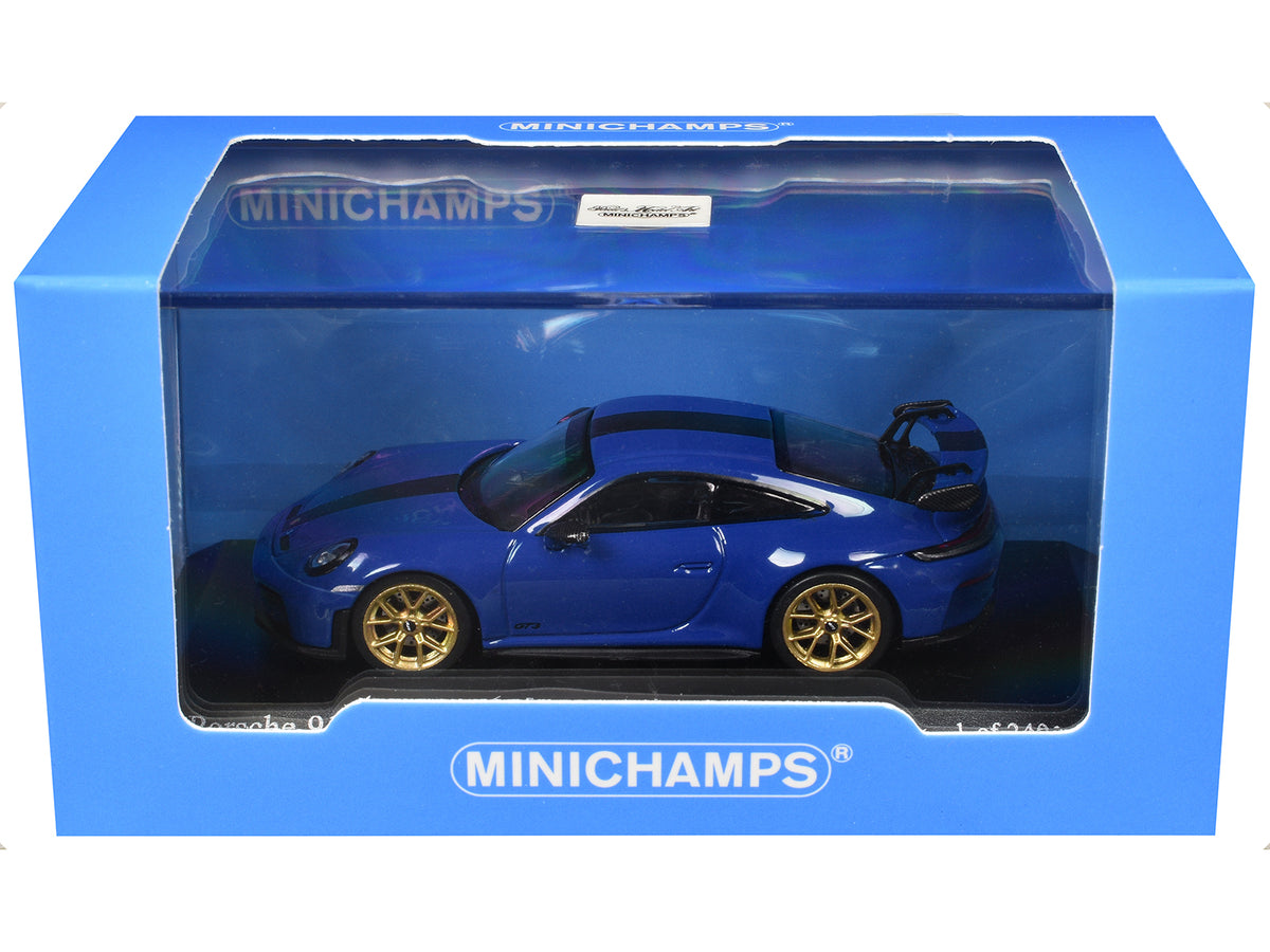 2025 Porsche 911 (992.2) GT3 Weissach Package Blue with Carbon Stripe Limited Edition to 240 pieces Worldwide 1/64 Diecast Model Car