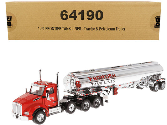 Kenworth T880 SBFA Tandem Day Cab Truck with Pusher Axle and Heil FD9300/DT-C4 Petroleum Tanker Trailer "Frontier Tank Lines" Red and Chrome "Transport Series" Limited Edition to 500 pieces Worldwide 1/50 Diecast Model