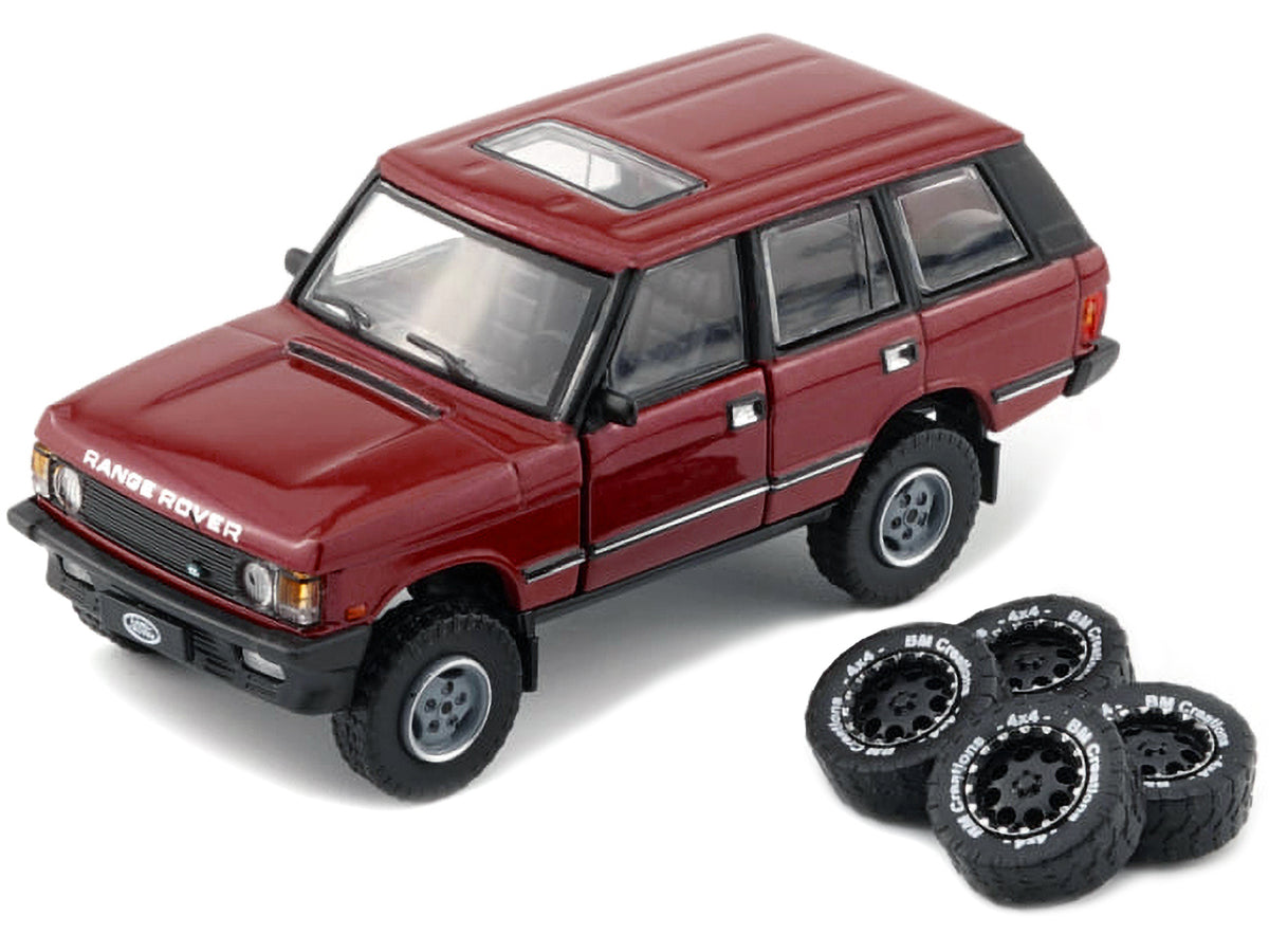 Land Rover Range Rover Classic LSE RHD (Right Hand Drive) Red with Sunroof with Extra Wheels 1/64 Diecast Model Car