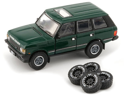 Land Rover Range Rover Classic LSE RHD (Right Hand Drive) Green with Sunroof with Extra Wheels 1/64 Diecast Model Car