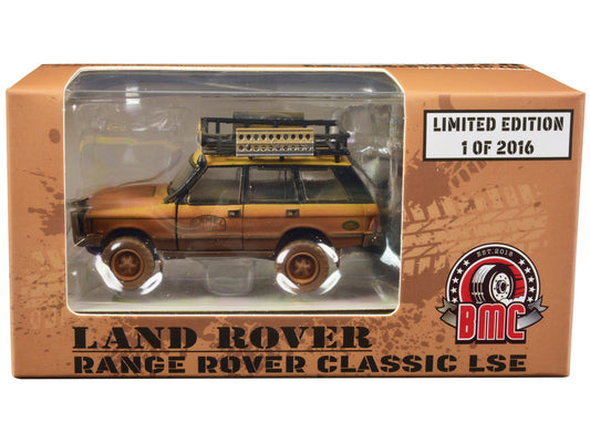 Land Rover Range Rover Classic LSE RHD (Right Hand Drive) "Camel Trophy" Yellow (Dirty Mud Version) with Roof Rack Extra Wheels and Accessories Limited Edition to 2016 pieces Worldwide 1/64 Diecast Model Car