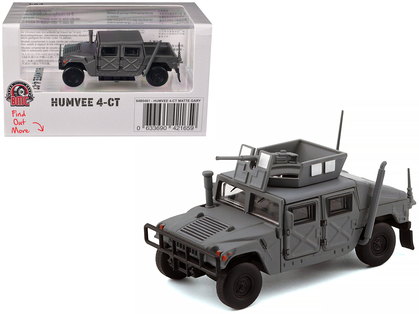 HUMVEE 4-CT Military Vehicle Matt Gray with Alternative Tops 1/64 Diecast Model Car