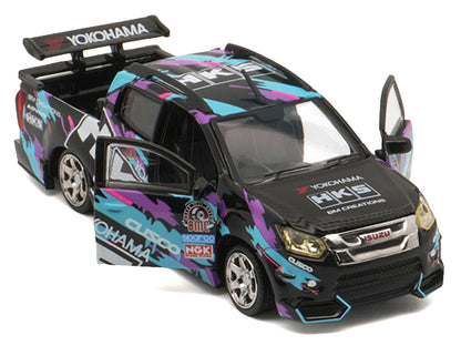 Isuzu D-Max Lowrider Pickup Truck RHD (Right Hand Drive) "HKS" Black with Graphics "Thailand Diecast Expo 2025" 1/64 Diecast Model Car