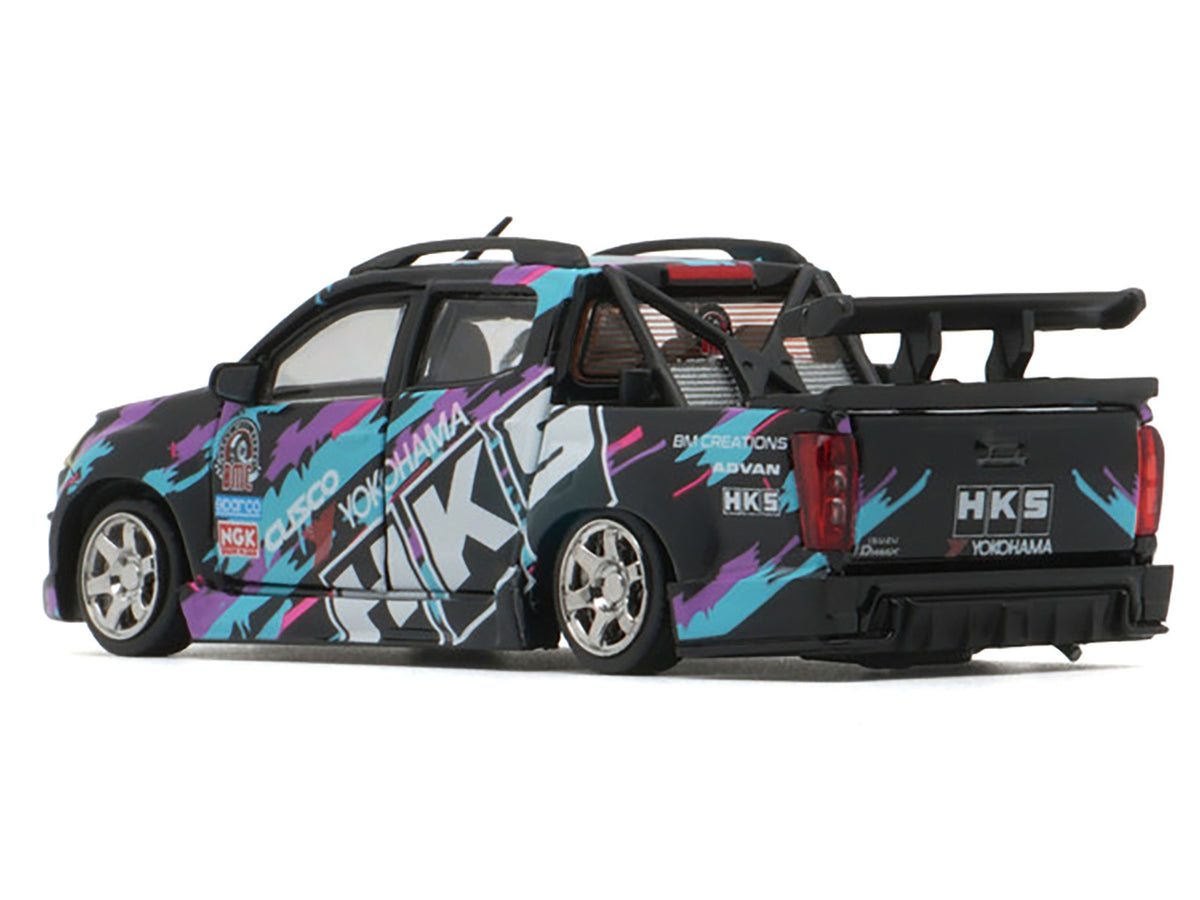 Isuzu D-Max Lowrider Pickup Truck RHD (Right Hand Drive) "HKS" Black with Graphics "Thailand Diecast Expo 2025" 1/64 Diecast Model Car