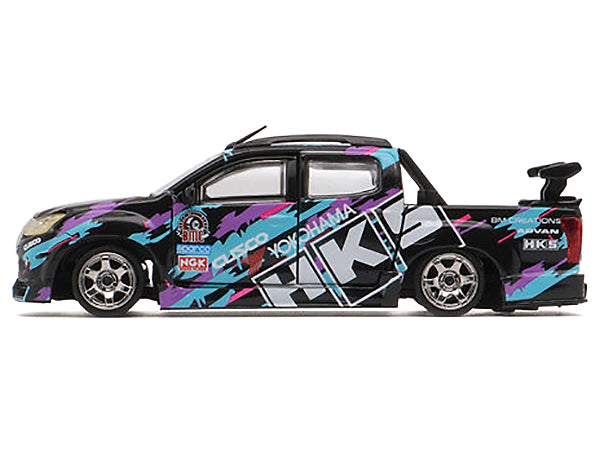 Isuzu D-Max Lowrider Pickup Truck RHD (Right Hand Drive) "HKS" Black with Graphics "Thailand Diecast Expo 2025" 1/64 Diecast Model Car