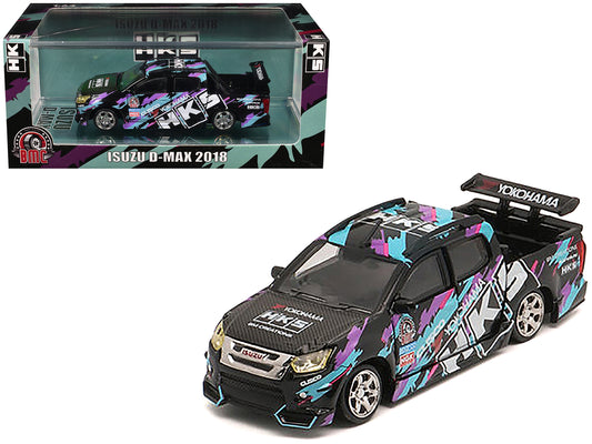 Isuzu D-Max Lowrider Pickup Truck RHD (Right Hand Drive) "HKS" Black with Graphics "Thailand Diecast Expo 2025" 1/64 Diecast Model Car
