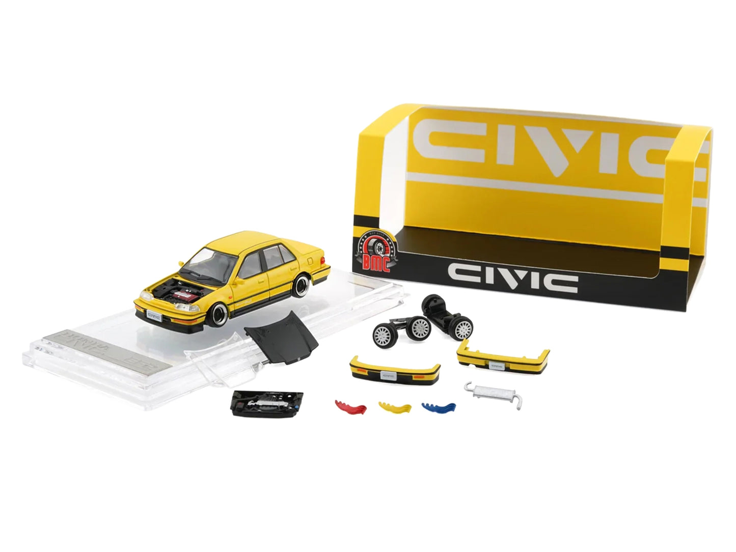Honda Civic EF2 Custom Yellow with Alternate Parts 1/64 Diecast Model Car