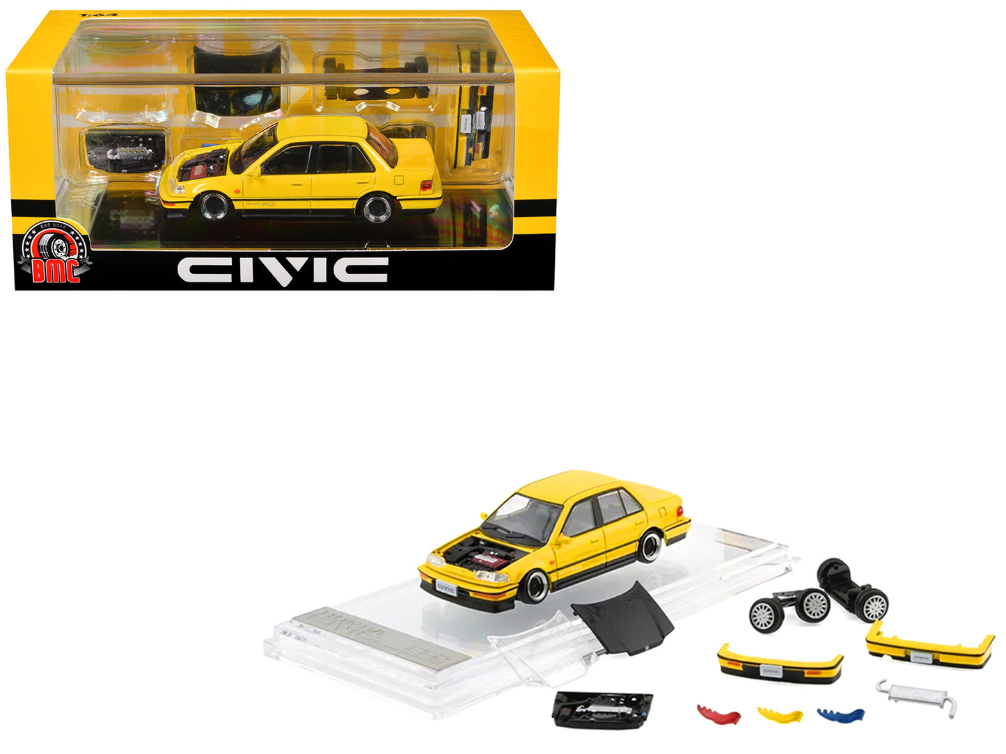 Honda Civic EF2 Custom Yellow with Alternate Parts 1/64 Diecast Model Car