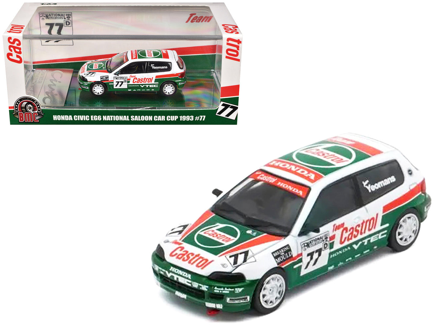 Honda Civic EG6 RHD (Right Hand Drive) #77 Team Castrol "National Saloon Car Cup" (1993) 1/64 Diecast Model Car