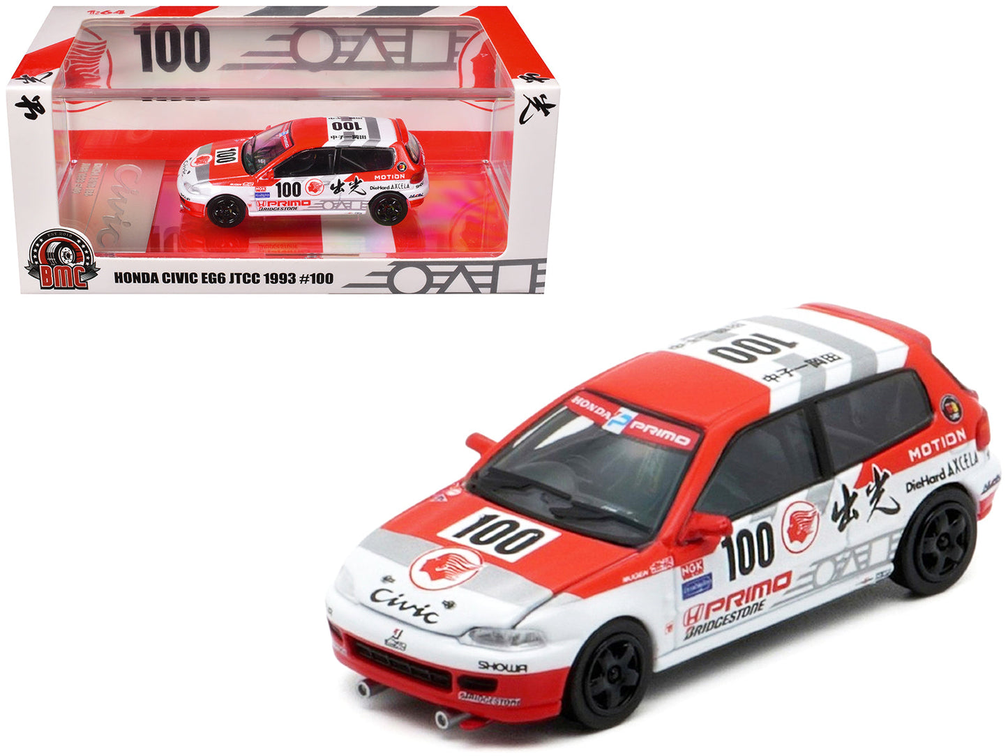 Honda Civic EG6 RHD (Right Hand Drive) #100 Osamu Nakako - Hideki Okada "Mugen Honda" "Japanese Touring Car Championship" (1993) 1/64 Diecast Model Car