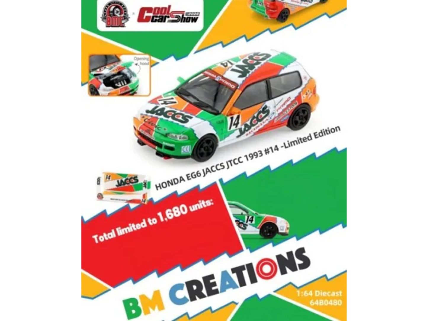 Honda Civic EG6 RHD (Right Hand Drive) #14 JACCS "Japanese Touring Car Championship" (1993) 1/64 Diecast Model Car